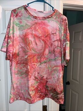 Fashion Nova Womens (M) Marbled Pink & Green Short Sleeve Biker short (set)
